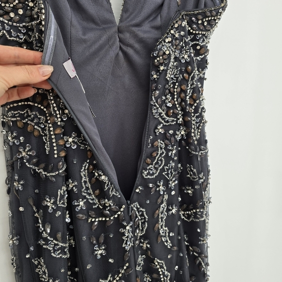 JOVNI prom wedding bridesmaid grey beaded long sweetheart dress 8 - Picture 8 of 11